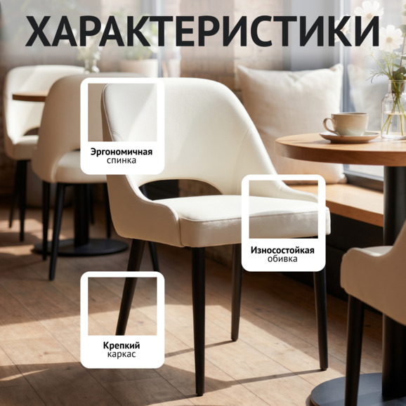 Стул Мила, светло серая экокожа, черные ножки - фото 2
