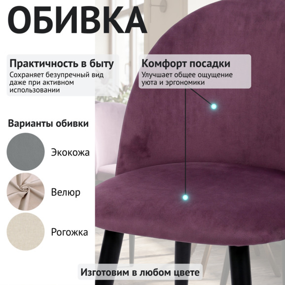 Стул Солар, велюр Велюта Люкс 15, ножки металл черный муар - фото 3