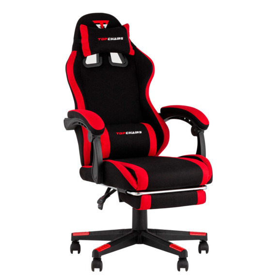 Кресло спортивное TopChairs Prophet с оттоманкой ткань черно-красный - фото 1