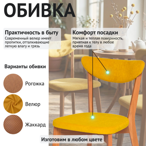Стул Руби, велюр желтый, каркас бук - фото 3
