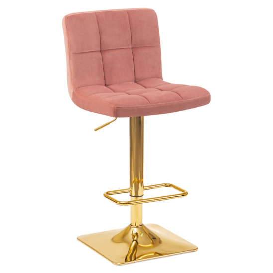 Барный стул Арканес, золотая база, велюр розовый - фото 1