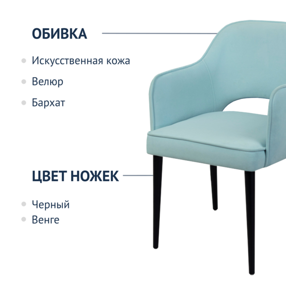 Стул Роза, небесно-голубой велюр, ножки черные - фото 2