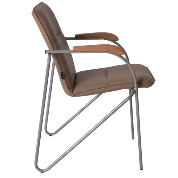 Стул Самба, кожзам Пегасо Капучино, каркас серебро, подлокотники бук, под лак - фото 8