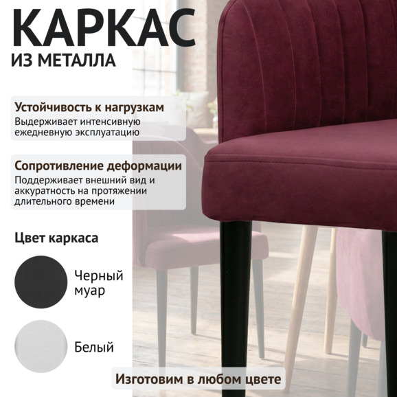 Стул Тюльпан, велюр Велютто 29, каркас металл черный - фото 4