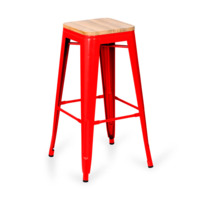 Настоящее фото товара Табурет барный Tolix Stan, красный, сиденье дерево, произведённого компанией ChiedoCover