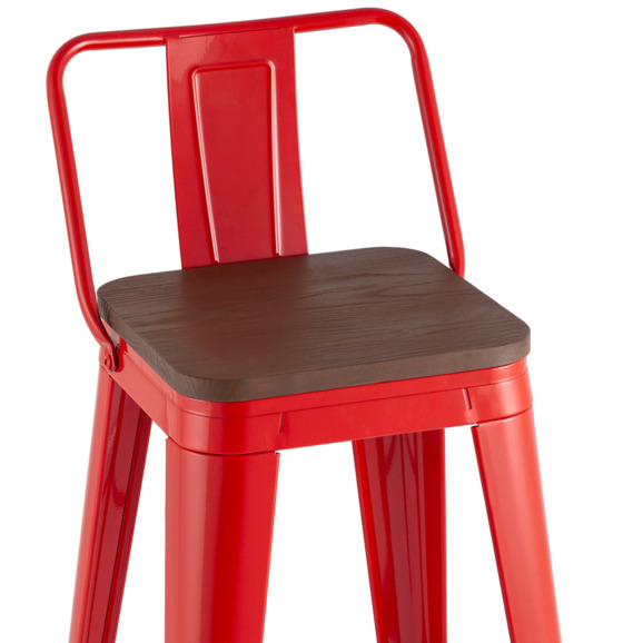 Стул барный TOLIX, со спинкой красный глянцевый, темное дерево KD - фото 6
