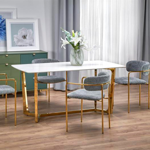 Стол обеденный Chord, белый мрамор, золотой Стол обеденный Chord, белый мрамор, золотой - фото 6