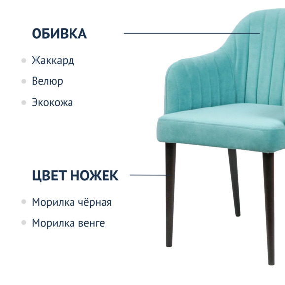 Стул Тюльпан, велюр бирюзовый, ножки черные - фото 5