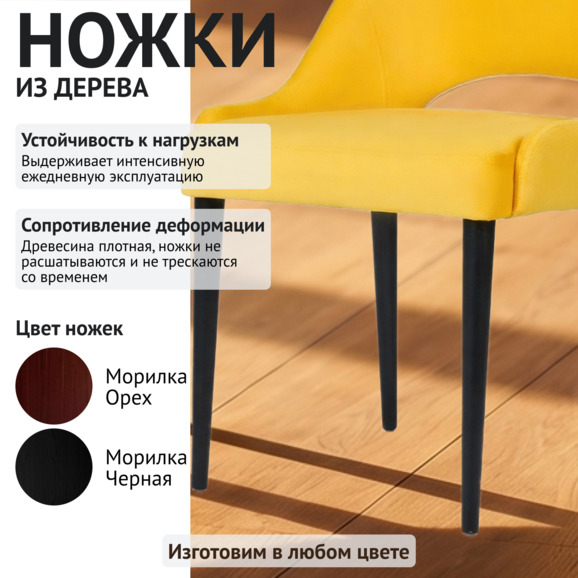 Стул Мила, желтый вельвет, черные ножки - фото 4