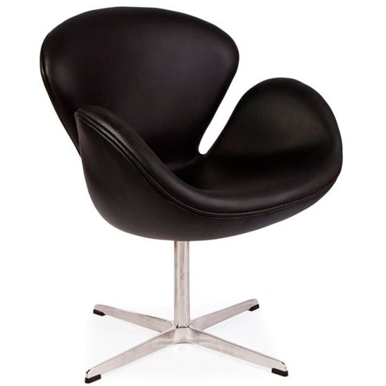 Кресло Swan (Arne Jacobsen), черная экокожа - фото 1
