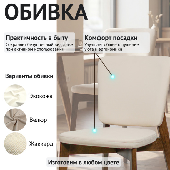 Стул Сафир, велюр Велутто-04 светло-бежевый, старинный орех Стул Сафир, велюр Велутто-04 светло-бежевый, старинный орех - фото 3