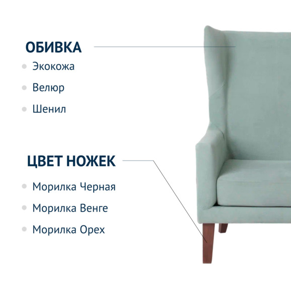 Кресло Lorien, шенилл GALS 5401, велюр Vivaldi 9, ножки бук, морилка - фото 6