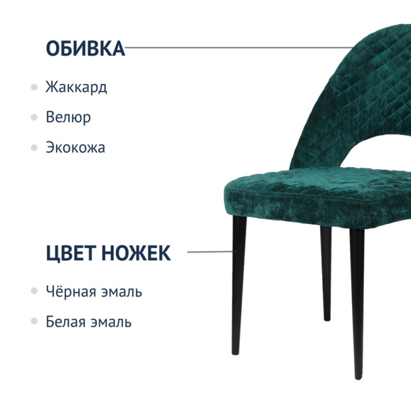 Стул Маллин Диамант, сине-зеленый шенилл, ножки черные - фото 2