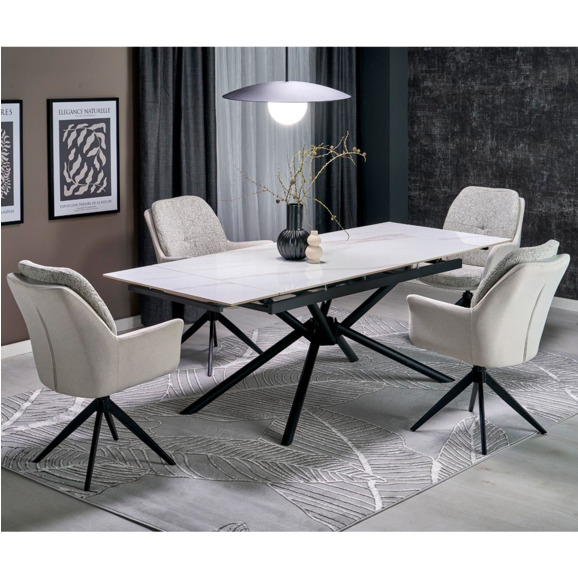 Стол обеденный Retort, раскладной, белый мрамор, черный - фото 3