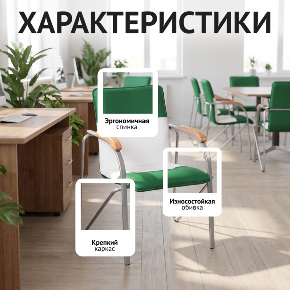 Стул Самба, зеленый/белый, каркас - серебро Стул Самба, зеленый/белый, каркас - серебро - фото 2