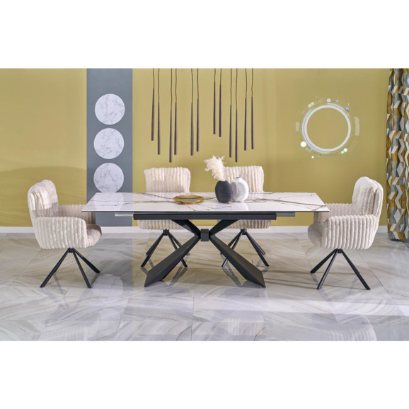 Стол обеденный Axiom, раскладной, белый мрамор, черный Стол обеденный Axiom, раскладной, белый мрамор, черный - фото 4