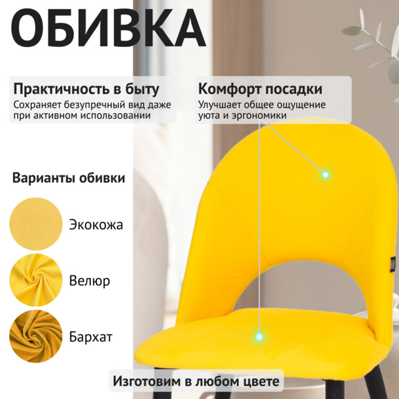 Стул Игнис, ножки черные, велюр желтый - фото 3