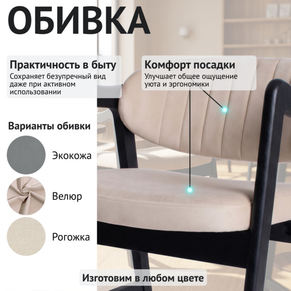 Стул Дарк, велюр Дансо 100, морилка черная - фото 3