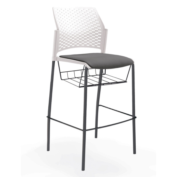 Стул Ревайнд барный с мягким сиденьем и корзиной для бумаг, белый, черный - фото 2