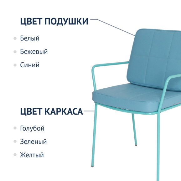 Стул Лион с подлокотниками и подушкой, экокожа Pastel Blue - фото 2
