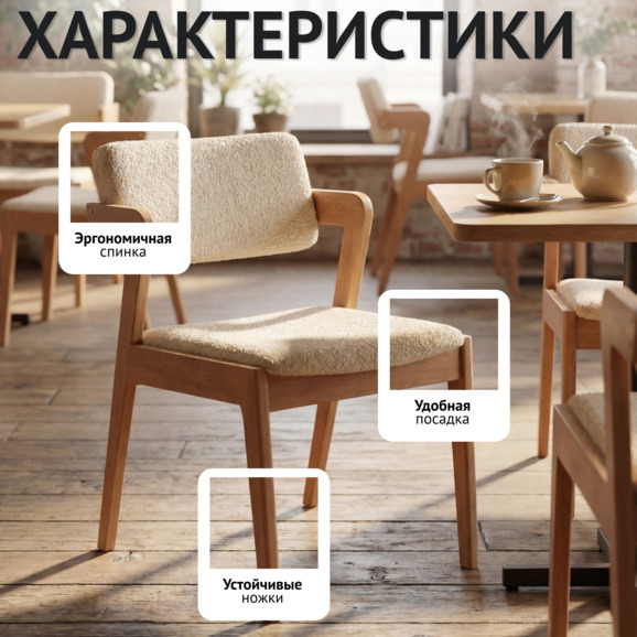 Полукресло Ostin, искусственный мех Fluffy 23 cocoa, бук морилка светлый орех - фото 2