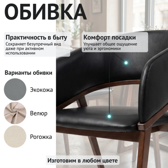 Стул Тео, экокожа Блэк, ножки бук морилка старинный орех Стул Тео, экокожа Блэк, ножки бук морилка старинный орех - фото 3