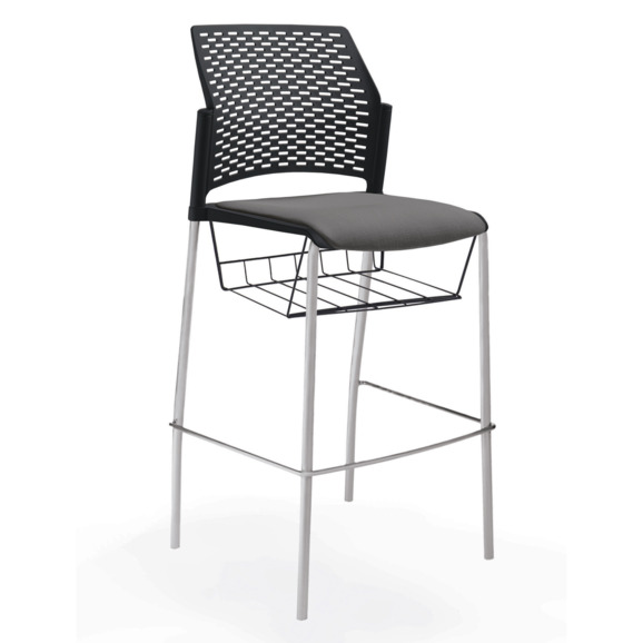 Стул Ревайнд барный с мягким сиденьем и корзиной для бумаг, черный, серебряный - фото 1