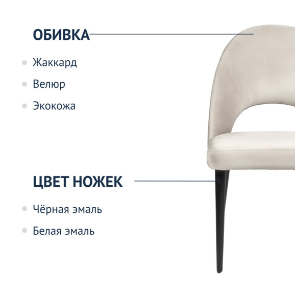 Стул Маллин, велюр бежевый, черные ножки - фото 2