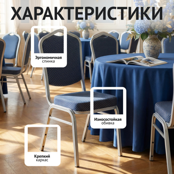 Стул Хит 25мм - серебро, синяя корона - фото 2