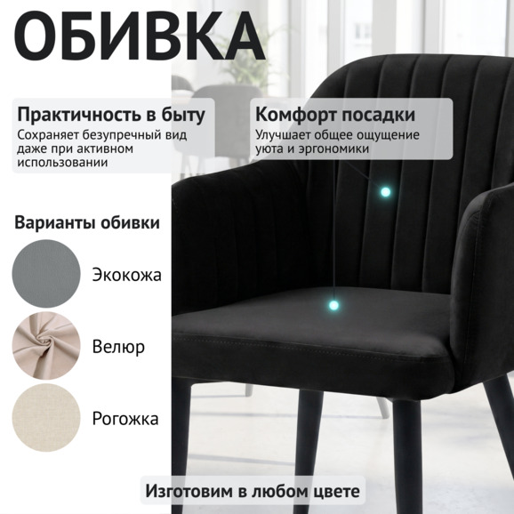 Стул Тюльпан, велюр Эвита 27, ножки металл черные - фото 3