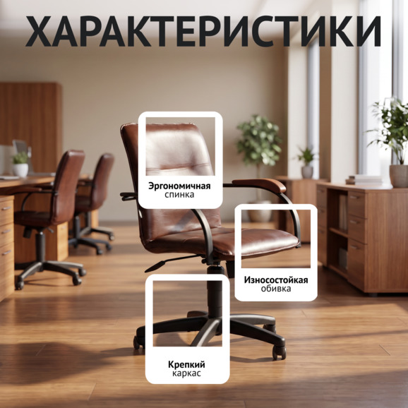 Кресло Самба офисное, экокожа Спейс Когнак, каркас черный - фото 2