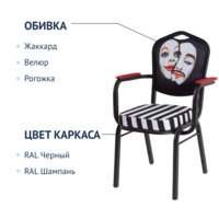 Фотография товара Стул Хит 25 с подлокотниками, каркас черный муар, с принтом Faces от компании ChiedoCover.